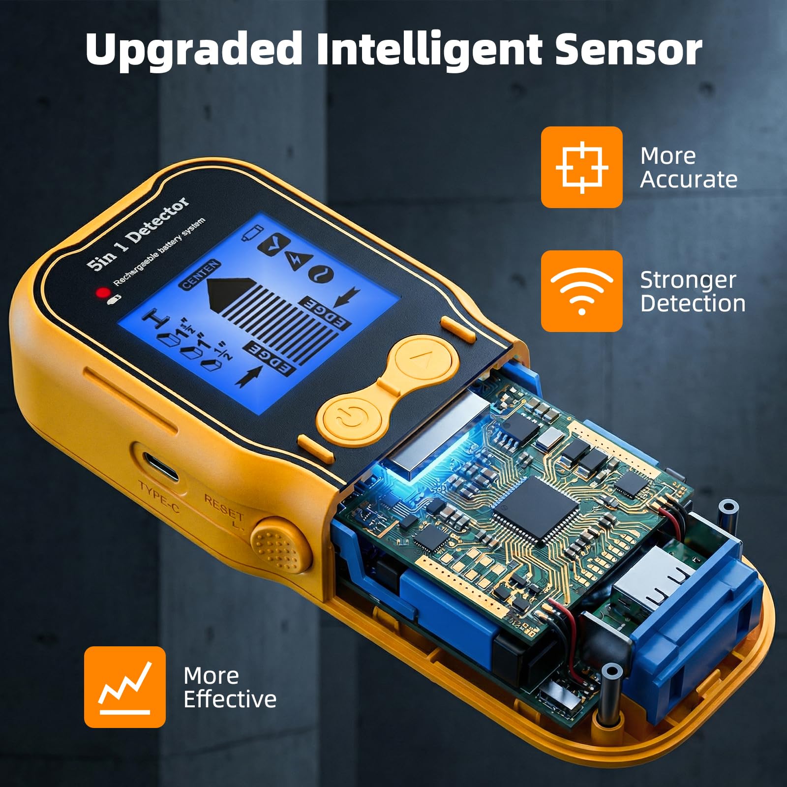 Wiederaufladbarer 5-in-1 Stud Finder Wandscanner – LCD Display & akustisches Signal, Balkensucher für Holz, Metall & Stromkabel, USB Wanddetektor für TV-Montage, Regale & Heimwerker