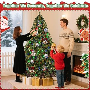 Prelit Christmas Tree 6ft with Remote Control, 8 Light-Modes Artificial Christmas Trees with Lights, Xmas Tree with 1000 Thick Branch Tips & 250 Lights, Easy Assembly Holiday Dcor for Home