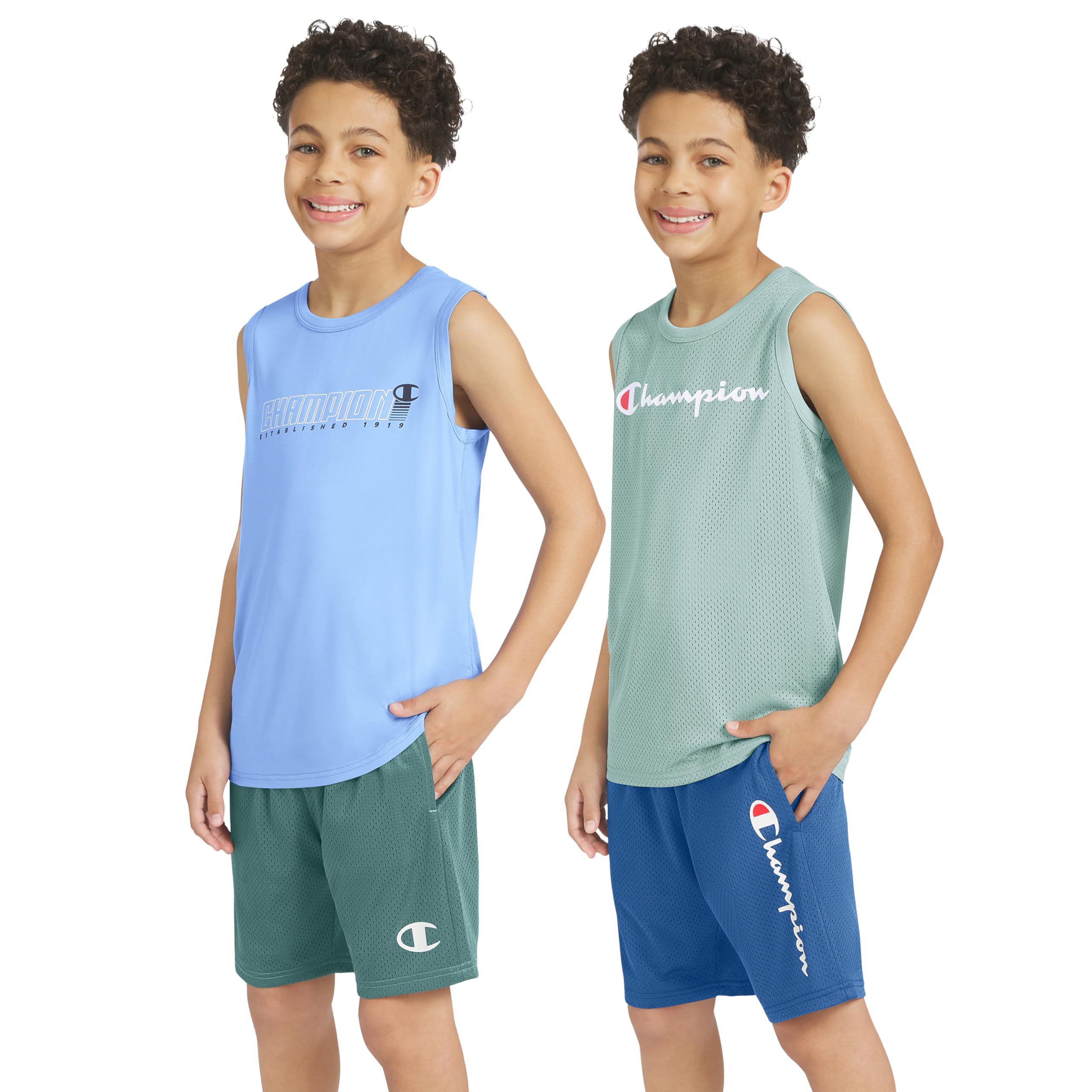 Champion Boys 2 Pack Athletic Outfit for Kids Tank Top and Mesh Shorts Sets