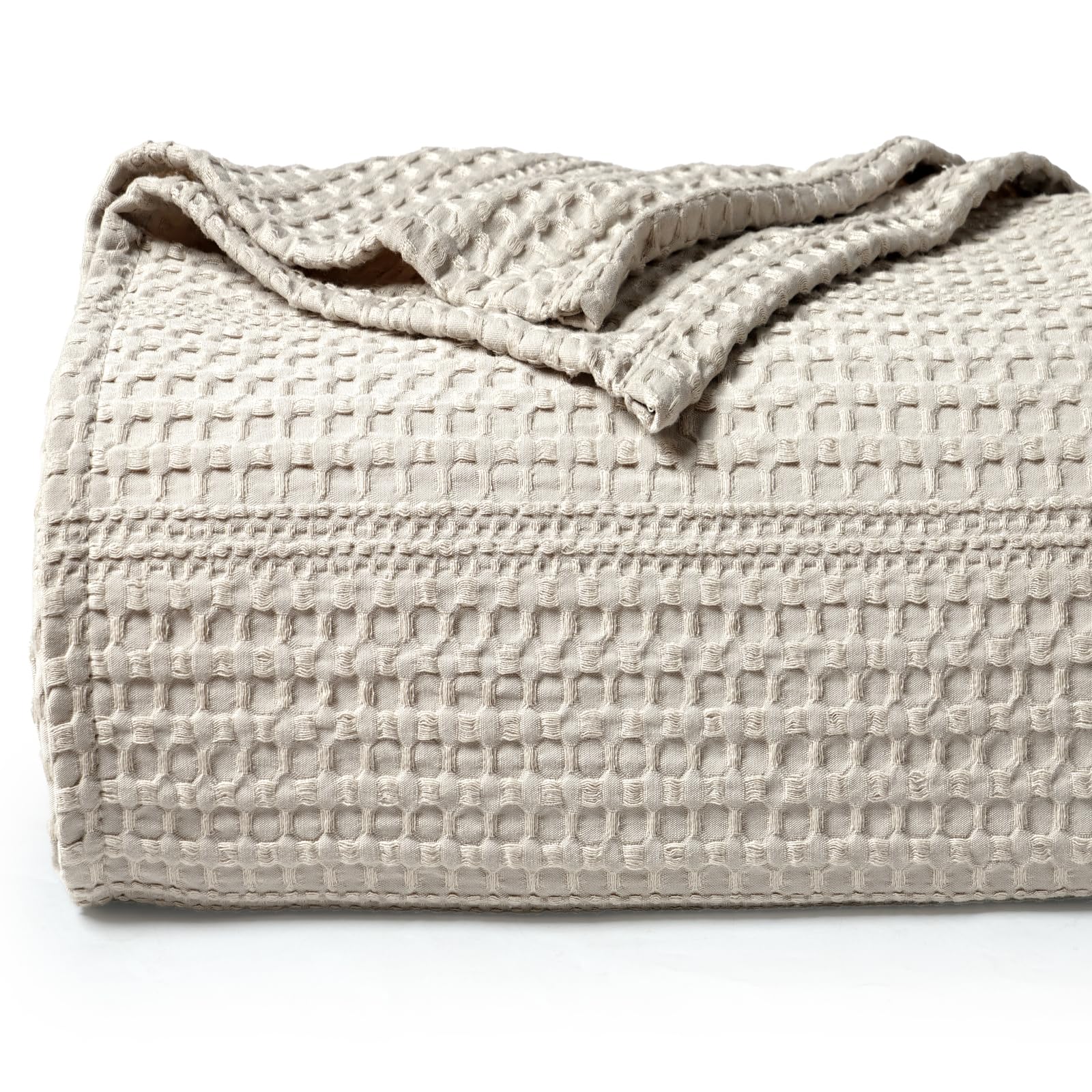 PHFLightweight and Breathable Waffle Weave Blanket Twin Size 66"x 90", Soft Woven Summer Blanket for Hot Sleepers - Aesthetic Home Decor for Couch Bed Sofa, Pet Friendly, Natural/Linen