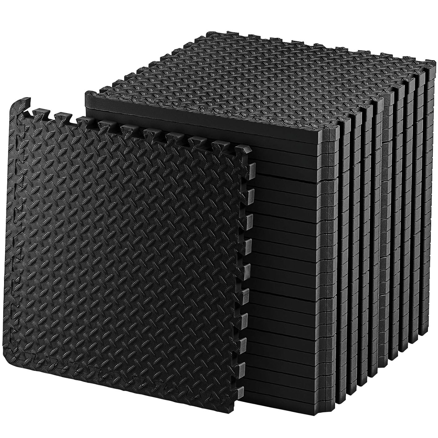 Exercise Foam Mat - Anti fatigue Protective Interlocking Puzzle EVA Floor Tiles with Edges - Gym Flooring Mats - Non slip Rubber Cushion for Underlay (Black, 8 Tiles (32 Square Feet))