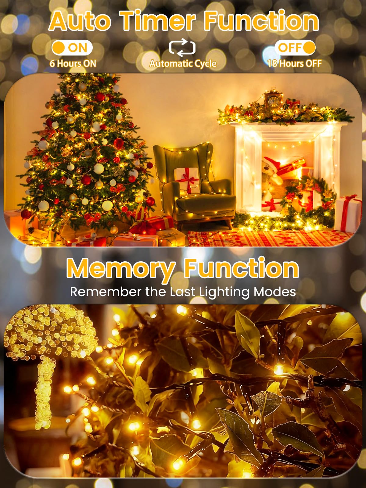 4 unidades de 400 luces LED de 132 pies impermeables con batería parpadeante (blanco cálido)