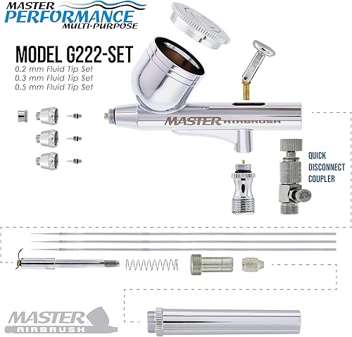 Miniatura 3 de Master Airbrush G222 juego de aerógrafo de precisión multiusos, acción dual, impulsado por gravedad