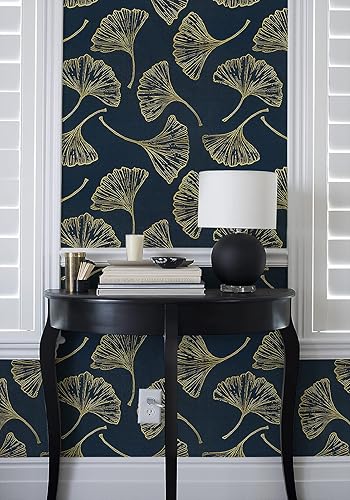 Miniatura 9 de Papel tapiz adhesivo blanco y dorado para armarios, papel adhesivo extraíble para dormitorio, baño, revestimiento de paredes de hojas de ginkgo,