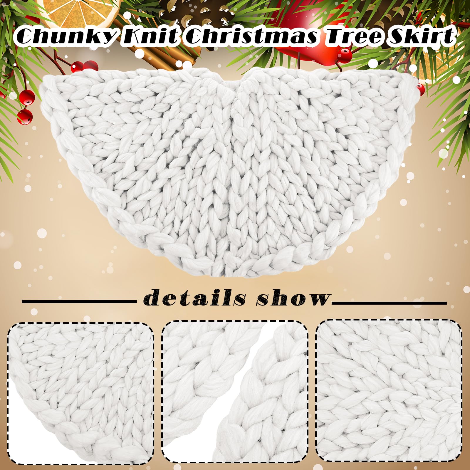Zomiboo Jupe de sapin de Noël en tricot épais - 91,4 cm - Blanc - En tricot épais - Décoration de sapin de Noël rustique - Décoration de fête de Noël
