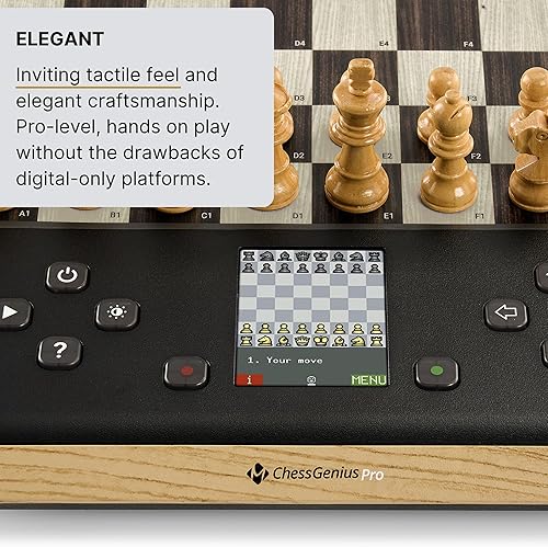 Miniatura 5 de Millennium Tablero de ajedrez electrónico - ChessGenius Pro Wood Edition - Principiante a avanzado - Estrategia interactiva y aprendizaje - Piezas