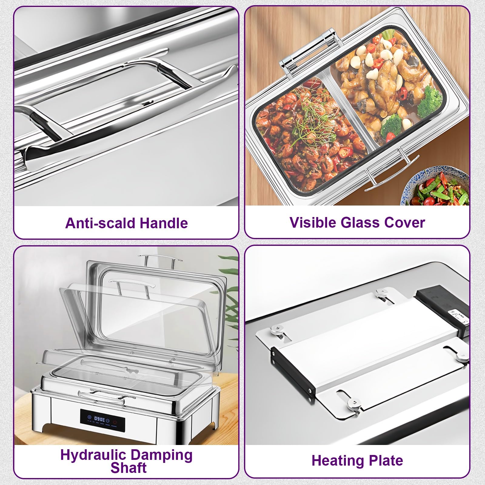 Chafing Dish Elettrico, 9L Scaldavivande Elettrico per Buffet Acciaio Inox, Contenitore Scalda Cibo Professionale Temperatura Regolabile per Buffet, Feste e Banchetti(B,1/3 Pan)