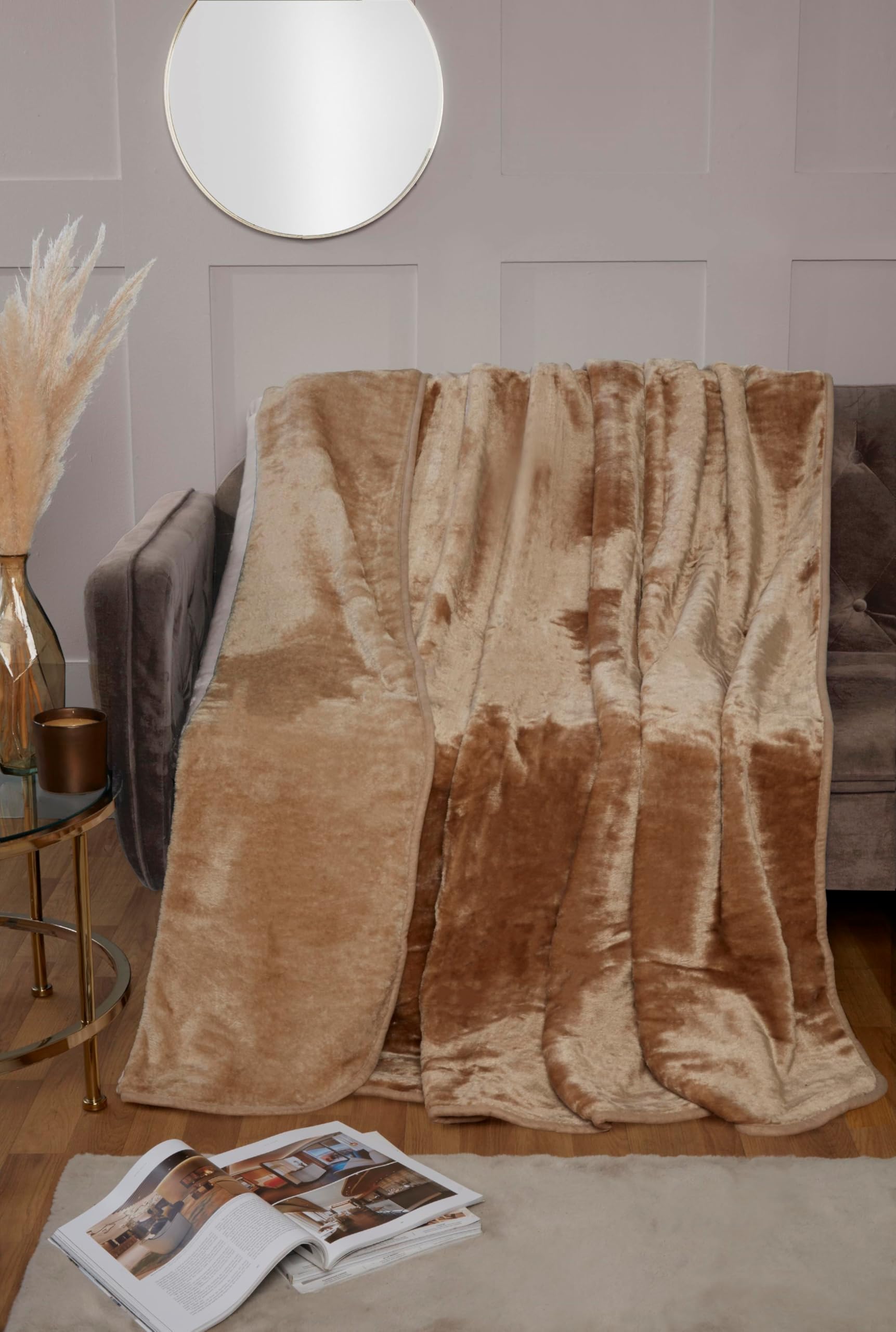 Rapport Home Dyed Mink Faux Fur Polyester Soft Cosy Plain Throw (200X240) Latte from B&Q