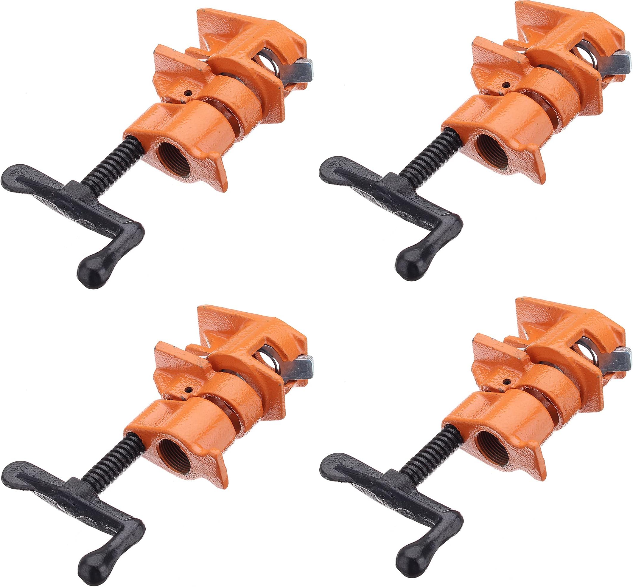 - 4 Pack 3/4" Pipe Clamps for Wood Gluing, Heavy Duty Cast Iron, Professional Woodworking Tools