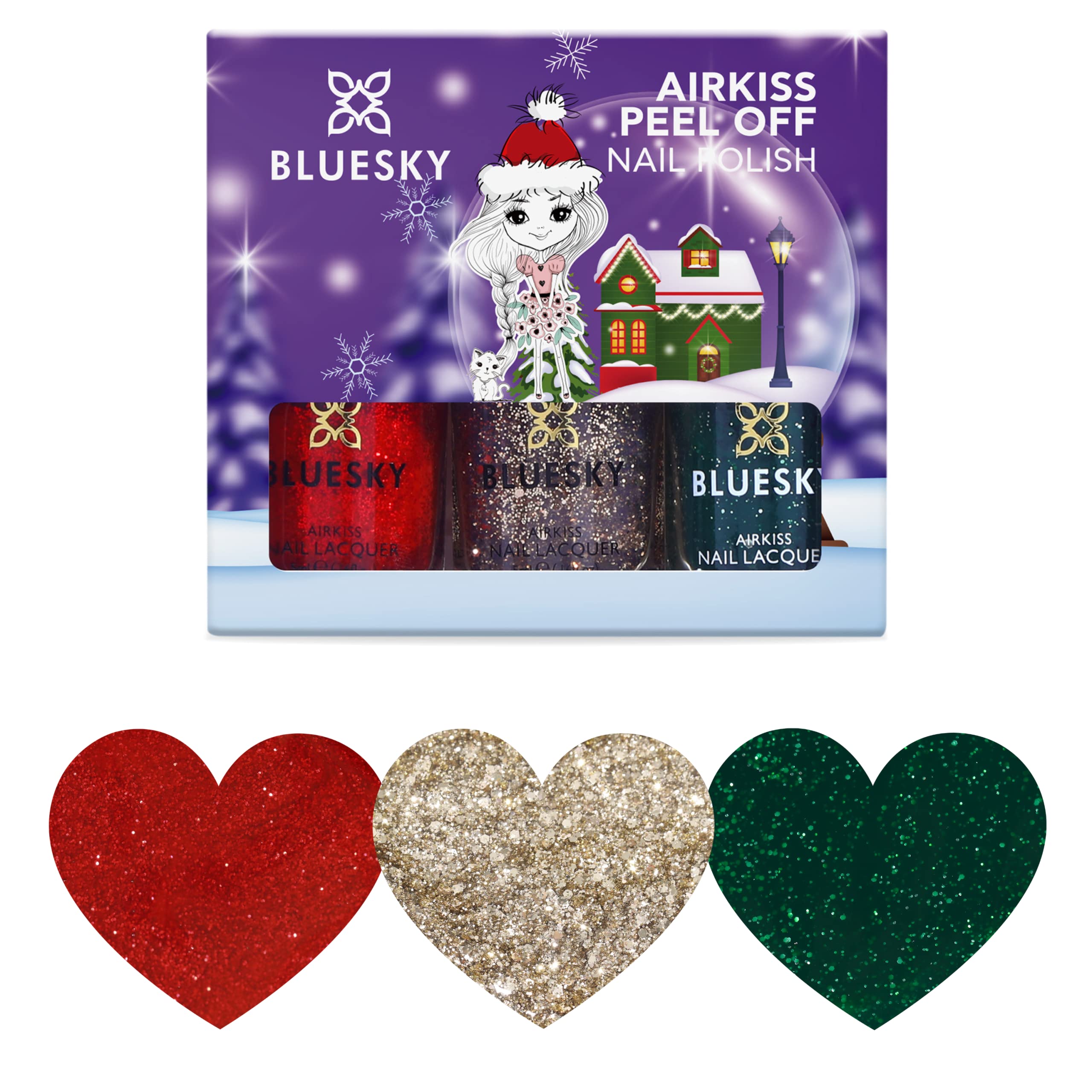 Bluesky Water-Based Kids Christmas Glitters Nail Polish Set x 3 5ml Polish
