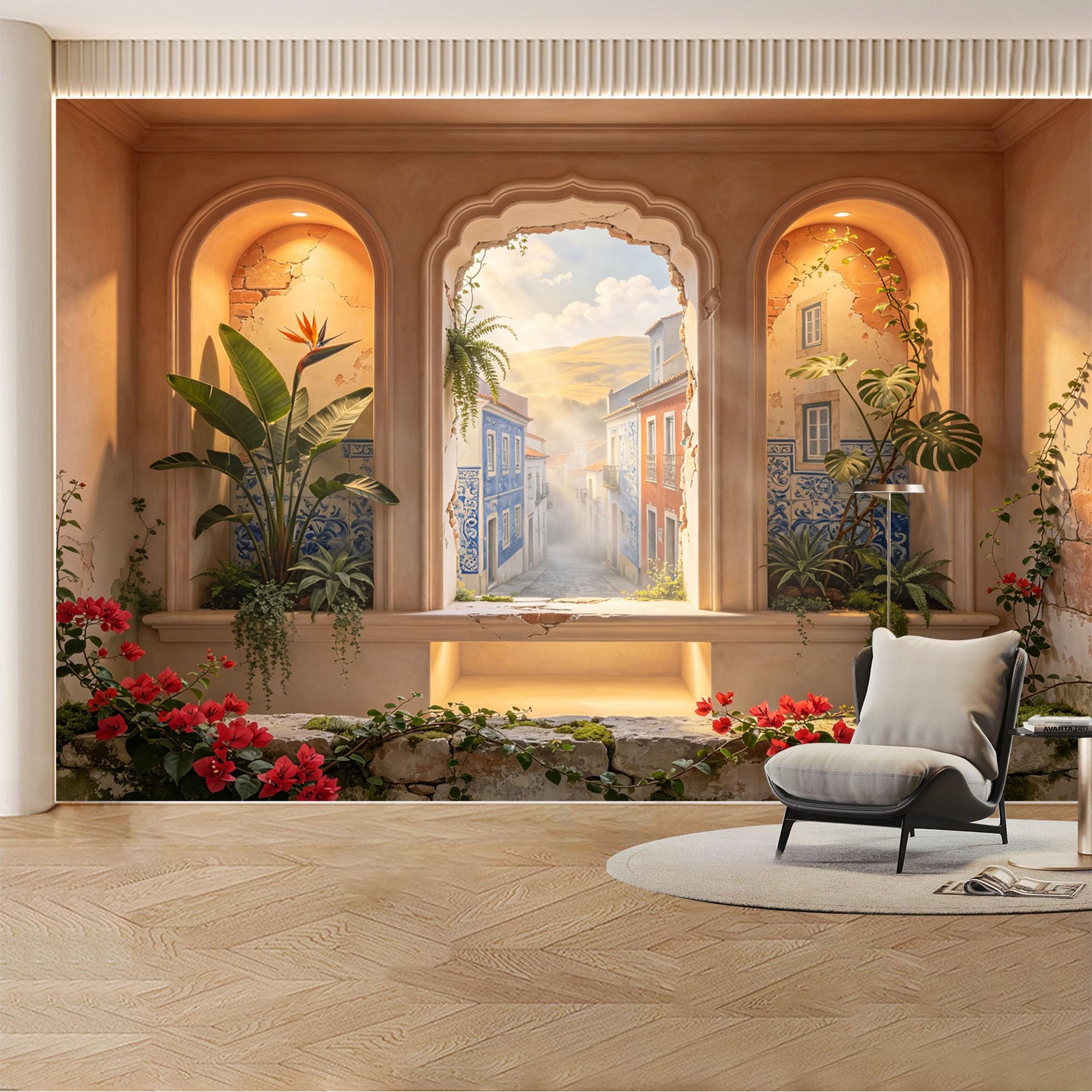 Kayorowalls Bh20260620058 Custom Wall Mural Wallpaper Mediterranean Street Landscape Nature Wall Decor Mural Design Vintage Sunset Removable Selfadhesive Large Photo For Living Room， Bedroom， Office