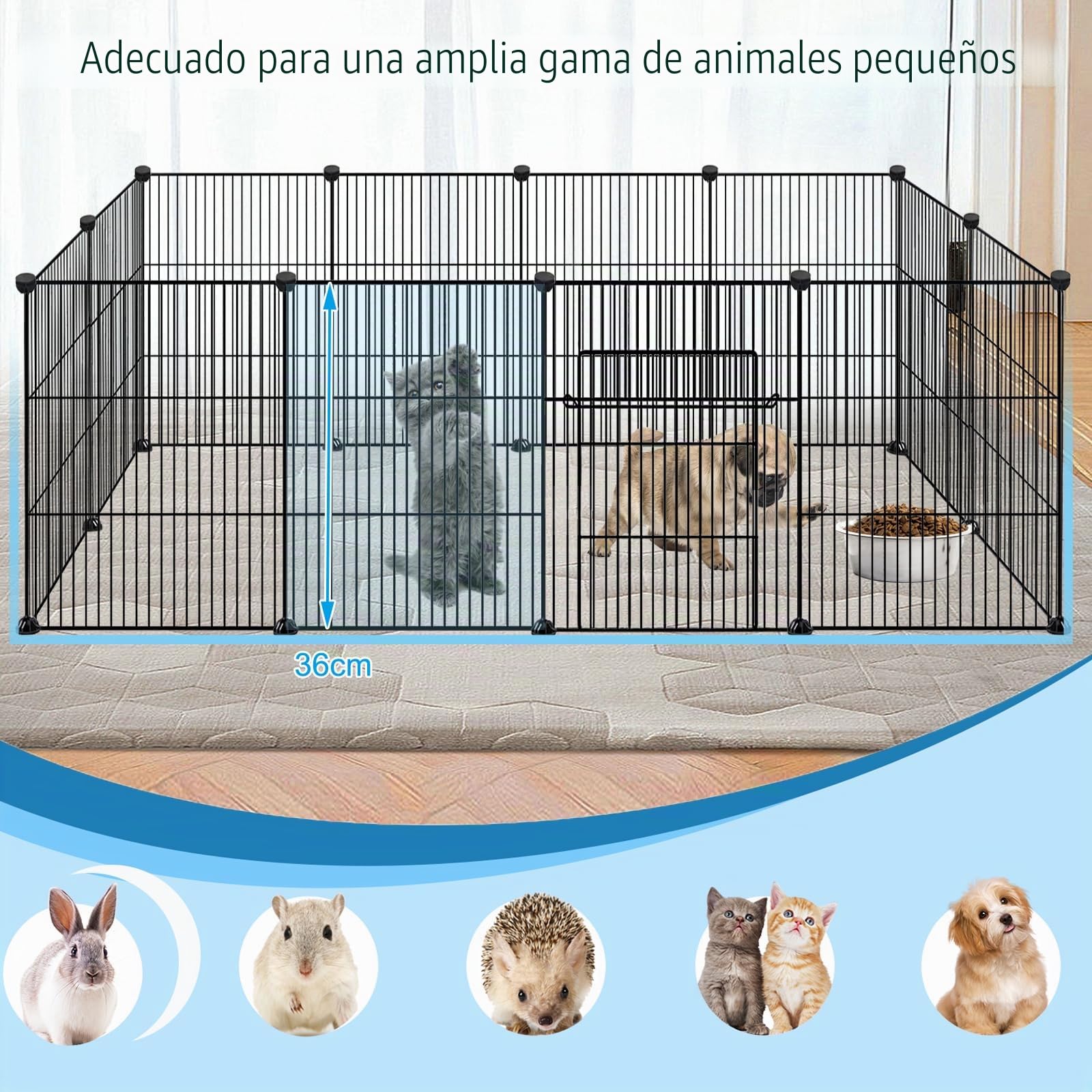 FIVMEN Parque para Animales Pequeños 142 x 72 x 72 cm Valla para Mascotas 24 Paneles Recinto Exterior de Metálica con Puertas Recinto de Carrera Libre para Conejos Hámsters (Negro)