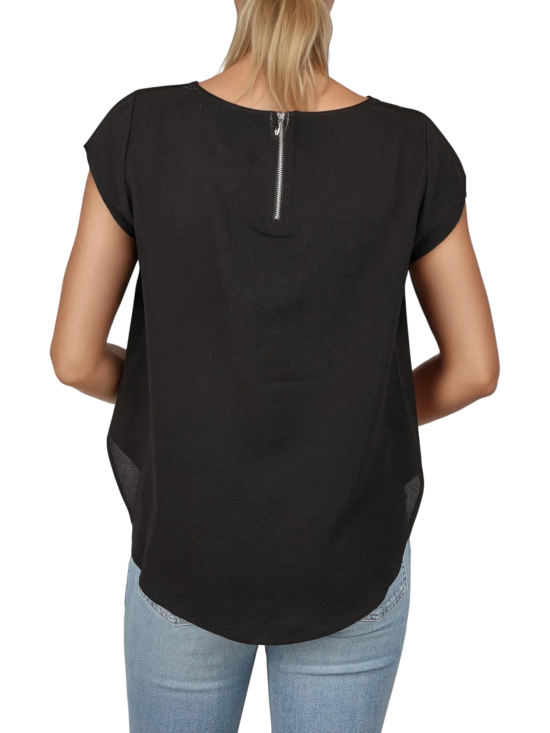 ONLY ONLVIC Lot de 2 t-shirts à col rond et manches courtes pour femme Coupe droite Motif basique Couleur unie Blanc Noir Vert Rose Bleu 34 36 38 40 42 44, Noir (15284243), 44