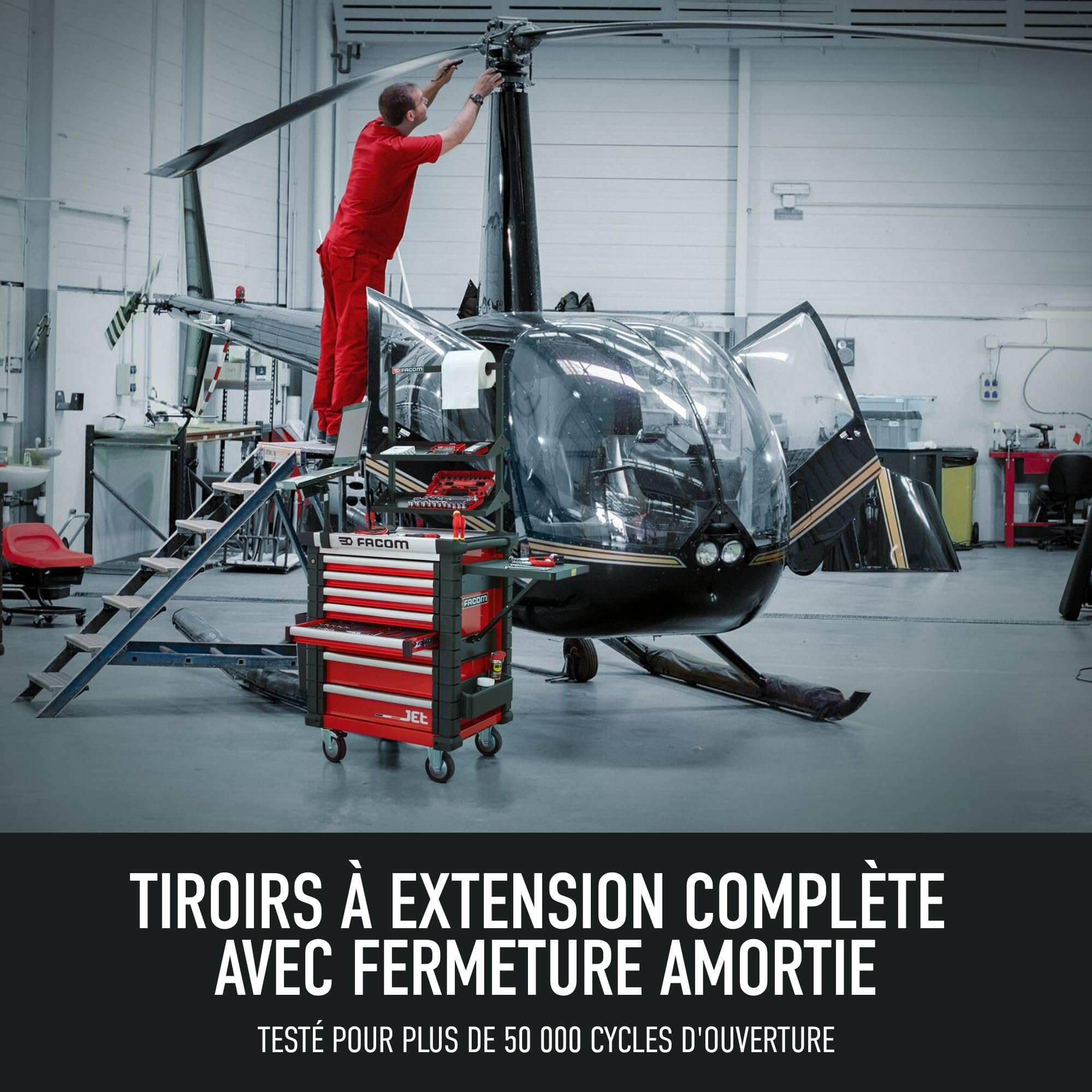 FACOM Servante Roulante, 8 Tiroirs, 24 Modules, Plan de Travail XL, avec Serrure Centrale, JET.8M3A