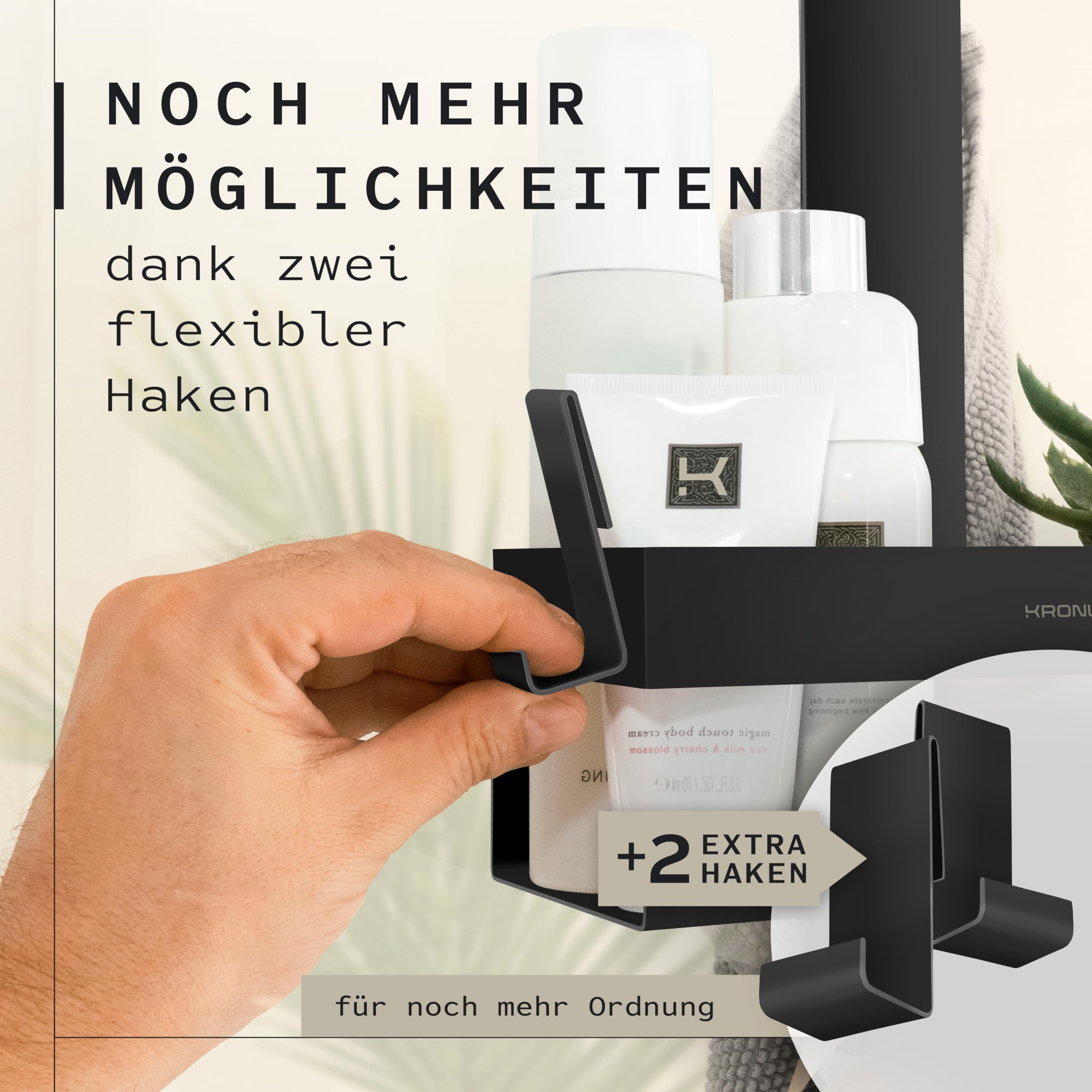 Duschablage zum Hängen - rostfrei + 2 zusätzliche Haken - Duschregal zum Hängen - Duschkorb hängend Edelstahl - Shampoo Halterung für Dusche - Schwarz Matt