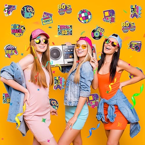 Miniatura 3 de 60 piezas de decoración de fiesta de regreso a los 80, detalles retro de los años 80, recortes de hip hop, radio, patinaje sobre ruedas, cinta de