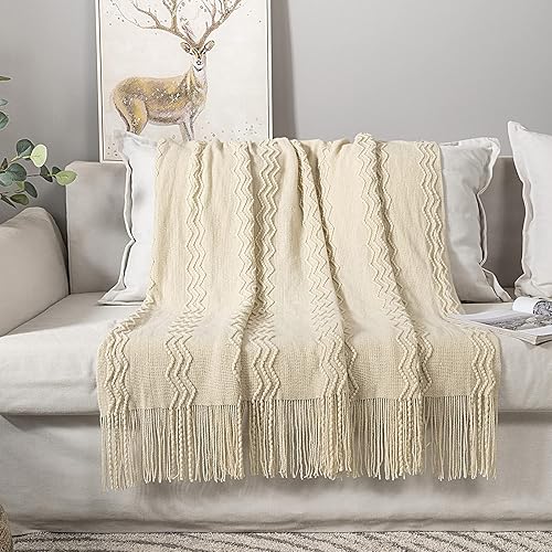 Miniatura 5 de MIULEE Manta de punto suave para sofásofá, manta de cama tejida ligera decorativa bohemia, acogedora y cálida, manta afgana de ganchillo para otoño