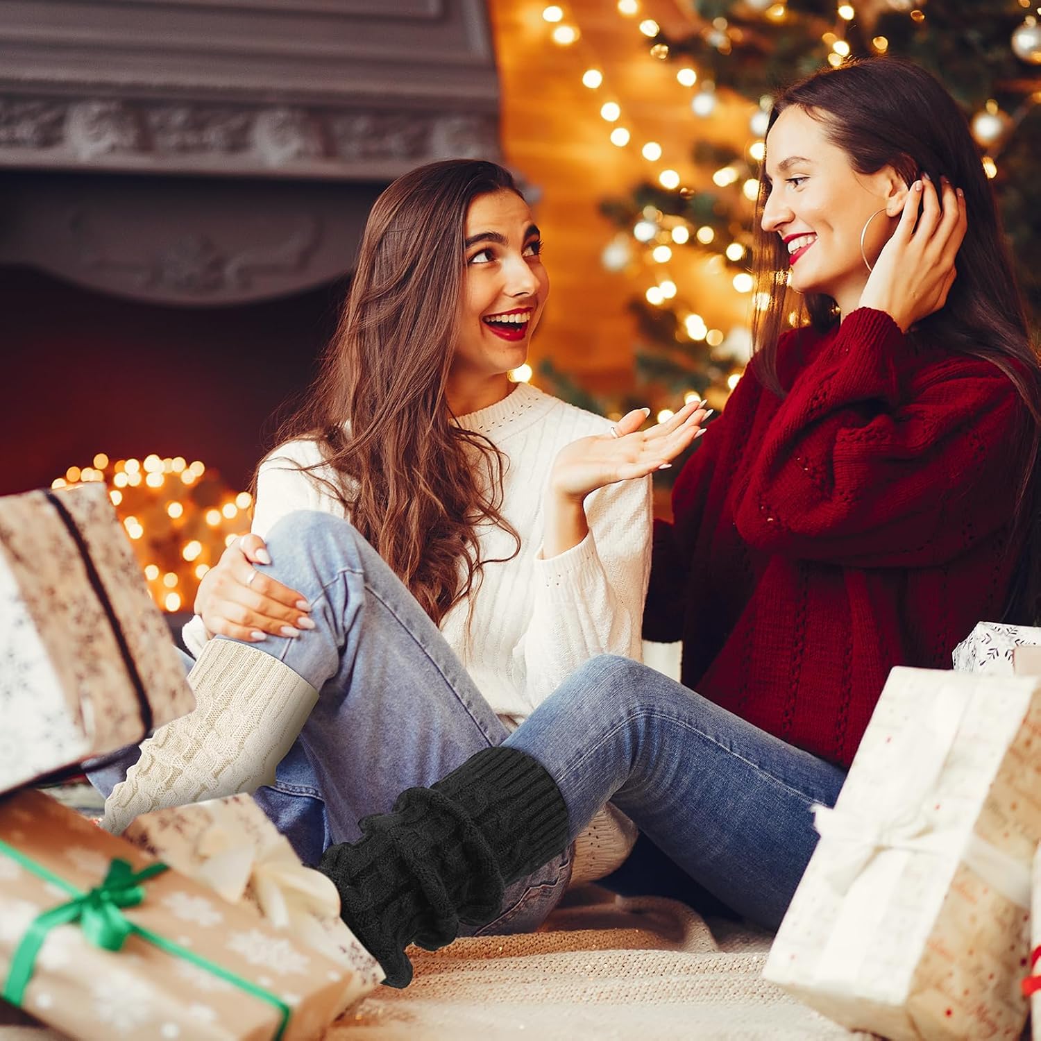 Leg Warmers for Women, Winter Knee High Cable Knit Warm Long Boot Socks for 80s Accessories Party Yoga Dance - Image 7