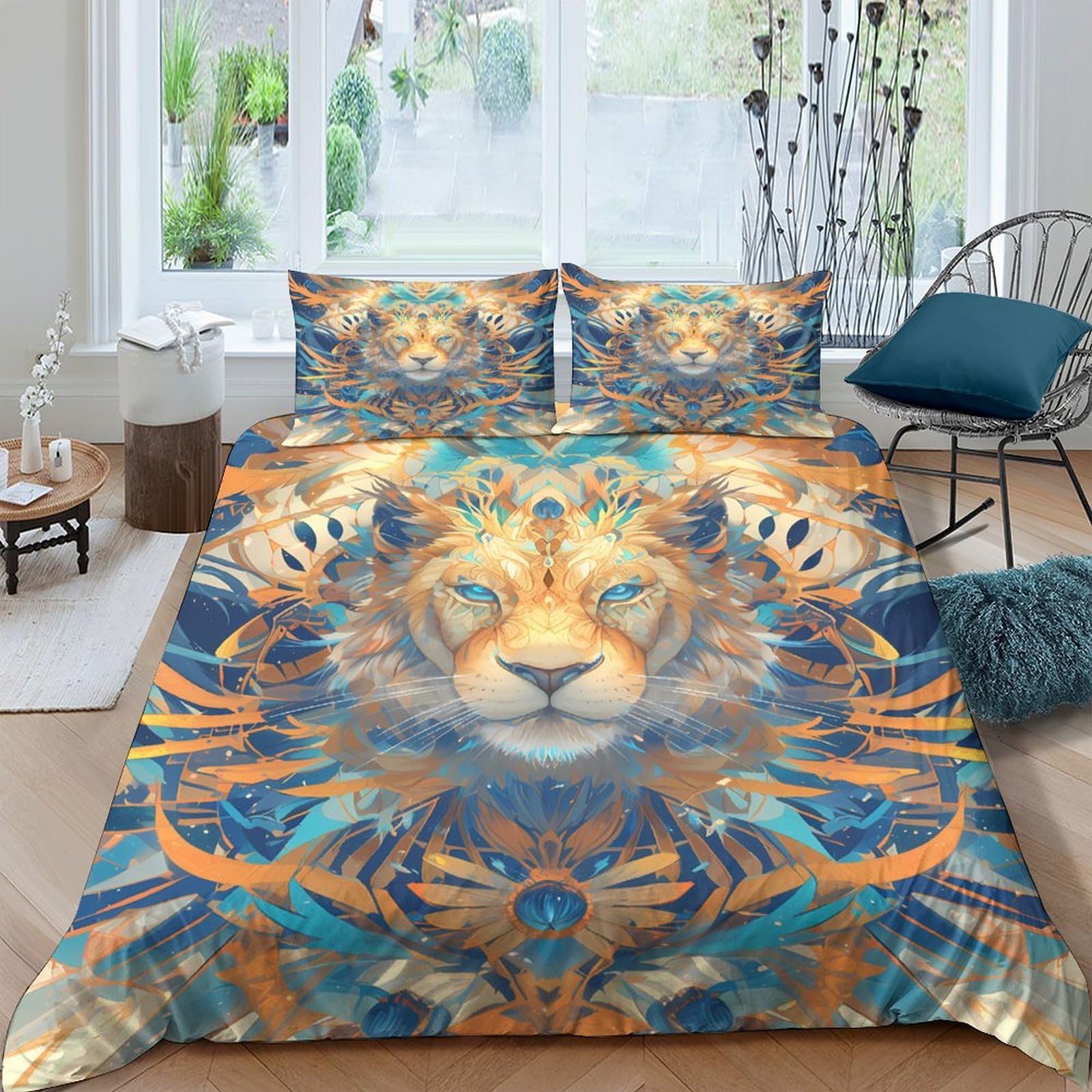 Ctjqhvkz Style-10 3D Printed Lion Mandala Fitted Sheet Microfiber Soft Breathable Boho Jungle Mattress Cover For Bedroom Dorm Decor Single（135X200cm）