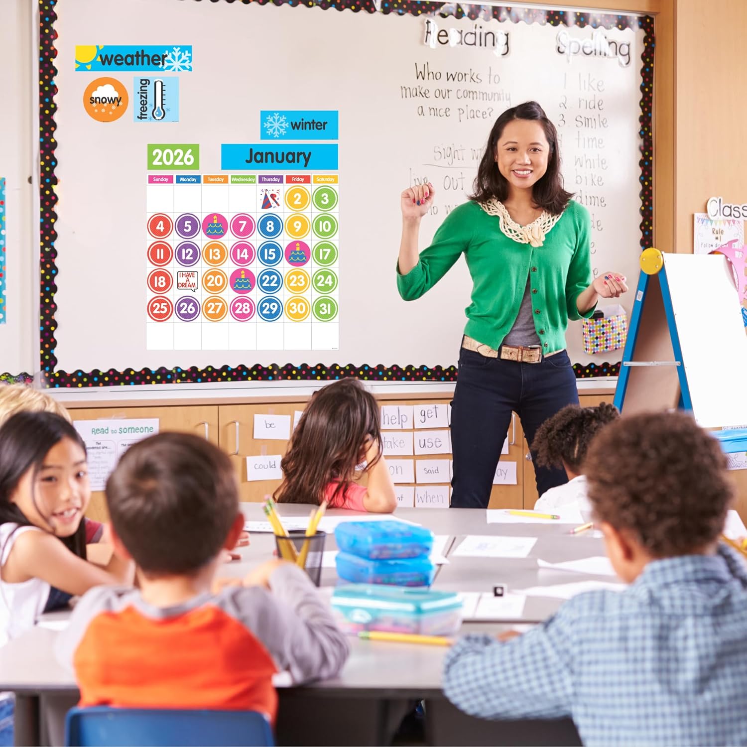 Dowling Magnets Magnet Tools Giant Magnetic Calendar Set, 94 Pieces. Classroom Whiteboard Calendar, Classroom Calendar, Dry Erase Calendar. Item 735025.