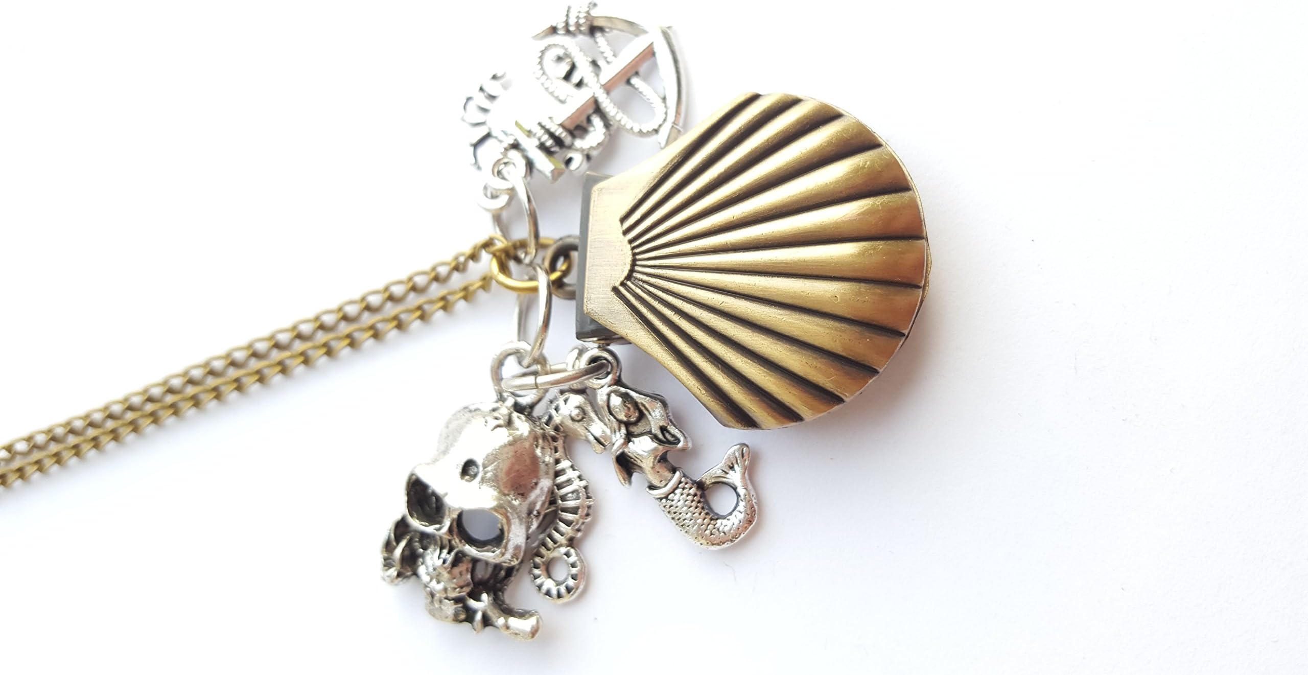 Little Mermaid Shell Necklace Pocket Watch Seagull Lobster Nautical Charms