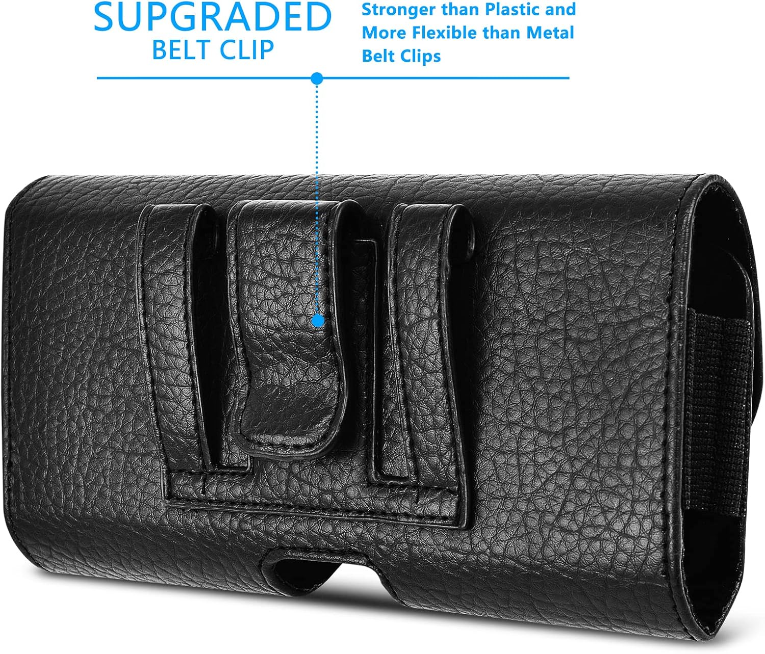 Leather Cell Phone Holster with Belt Loop for Men, Black - Holder for iPhone 17/16/15/14/13/12/11, 17Pro/16Pro/15Pro/14Pro/13Pro/12 Pro, Samsung, Motorola (Holster for 2 Phones)