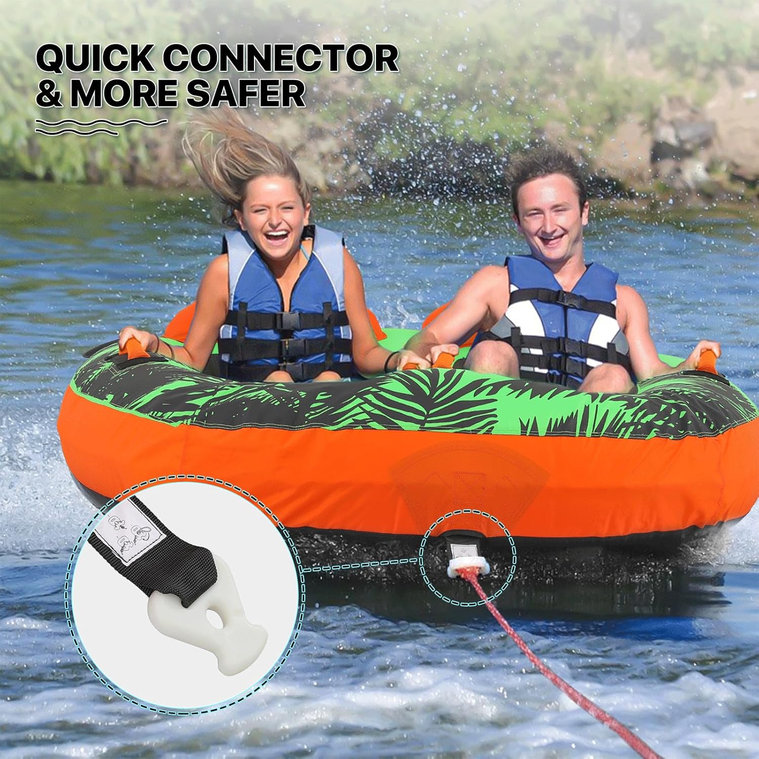 MADOG 1-2 Rider Towable Tube for Boating, Inflatable Boat Tube with Dual Front and Back Tow Points for Water Sports, 1300 lbs Capacity