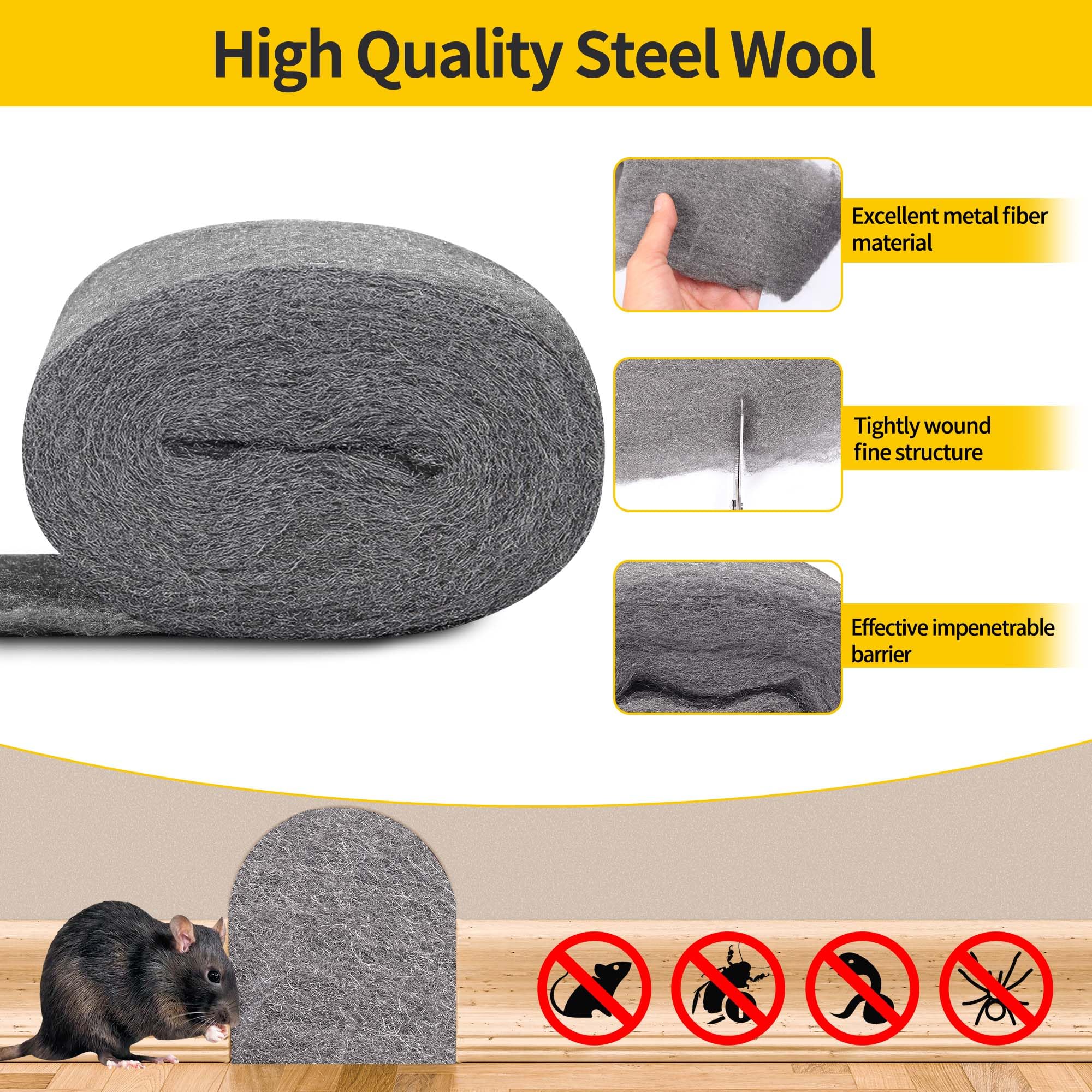 HuiCloud 3 Pack Steel Wool Mice- 0000 Coarse Wire Wool Rodent Control Gaps Blocker,Hole DIY Fill Fabric Kit with Gloves,Scissor and Tweezer for Stop Rats and Mice Insect Pest - Image 2