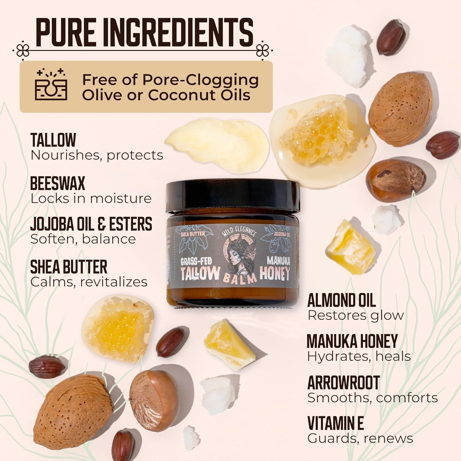 Grass-Fed Beef Tallow and Manuka Honey Balm, Eczema Face & Body Cream, Moisturizer for Dry Skin with Shea Butter, Almond & Jojoba Oil, Beeswax, Arrowroot, Vitamin E - Unscented - Made in Canada, 2 oz - Image 3