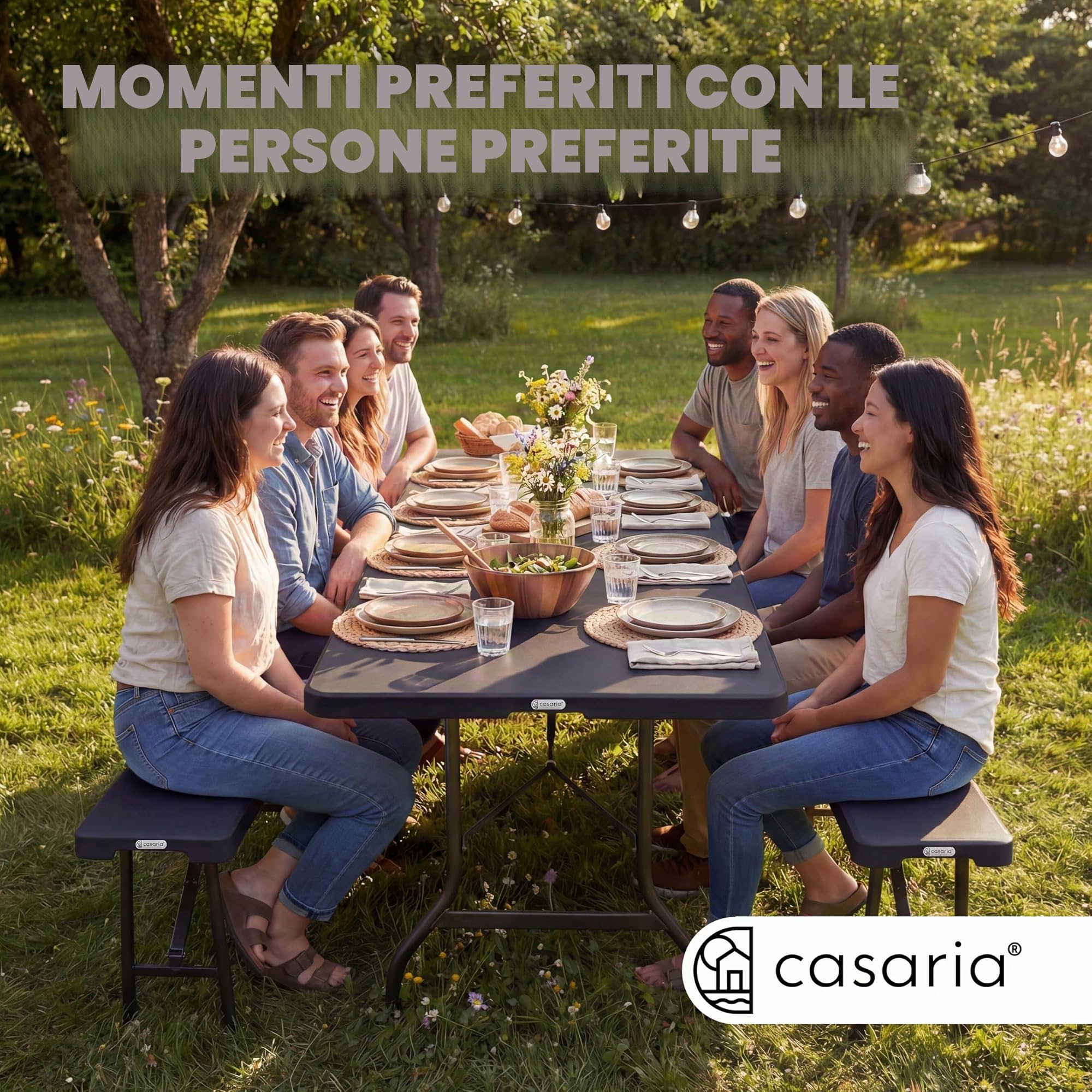 Casaria® Set da Birreria Pieghevole in Plastica con Maniglia Tavolo 2x Panca 3 Pezzi 180cm Campeggio Giardino Sagra