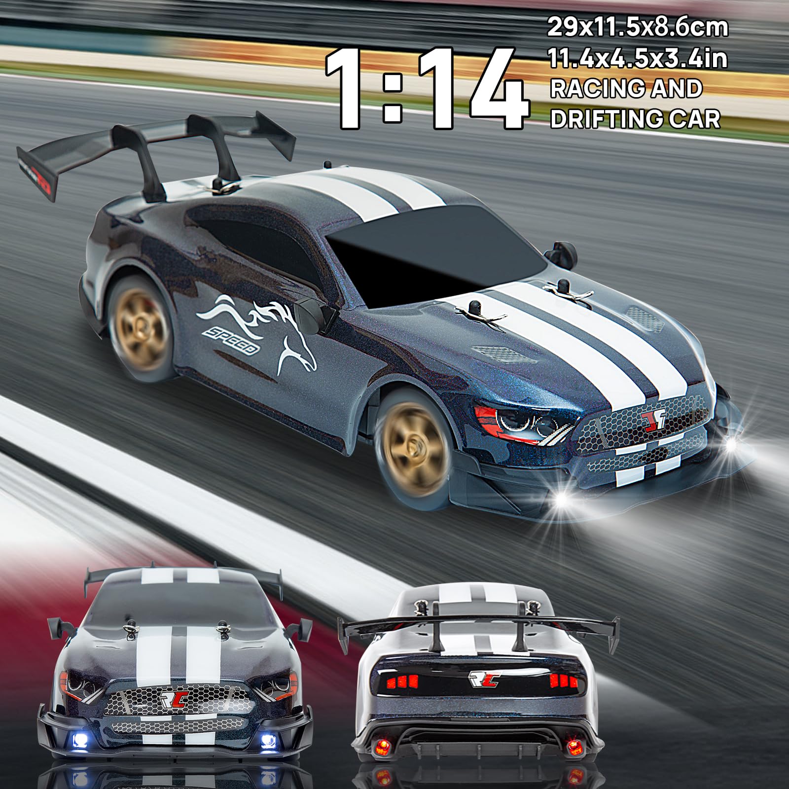 BORSTOYPRO Macchina Telecomandata, 1:14 Professionale Macchina Telecomando de Drift con Sterzo Proporzionale e Acceleratore 4WD GT Drift RC Macchine Auto Car per adulti bambini