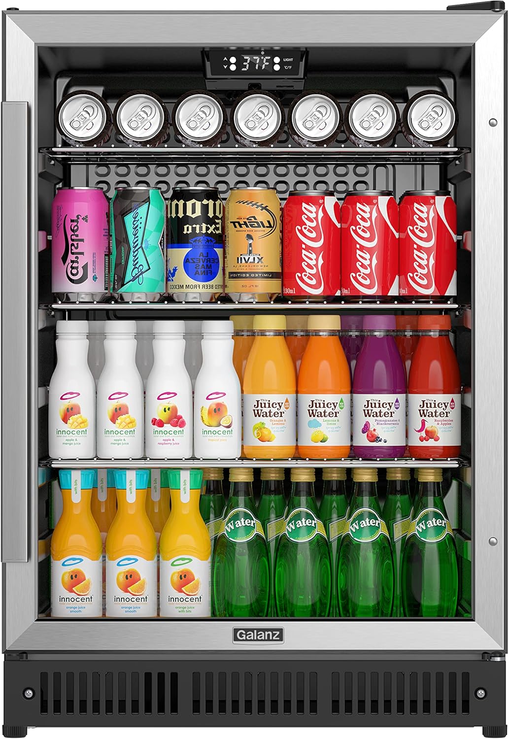 Galanz GLB57MS2B15 172 Cans Built in Beverage Refrigerator, Digital Temperature Control, White LED Interior Lighting, Stainless Steel