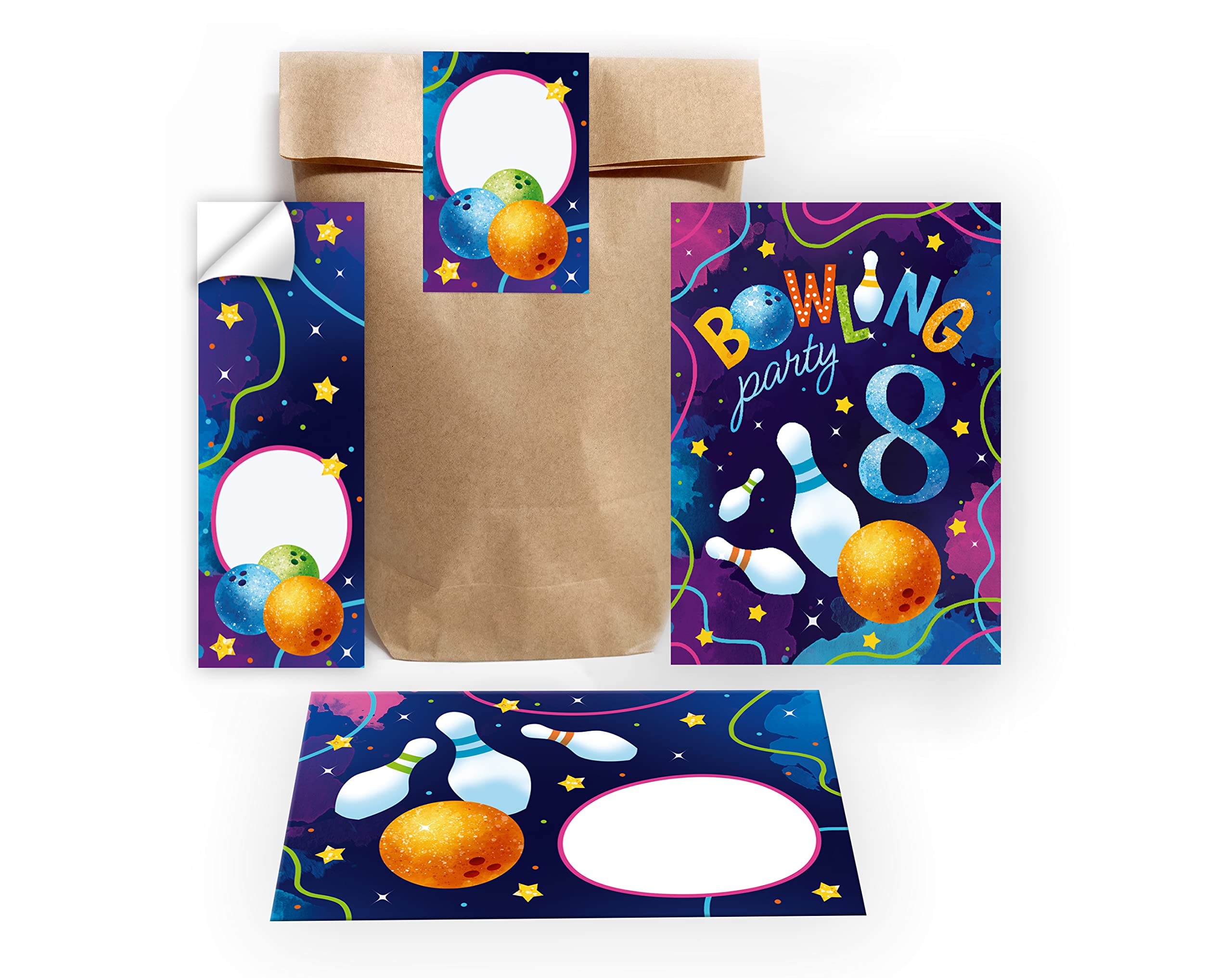 Set Di 12 Inviti Per Festa Di Compleanno 8 Anni - Con Bustine E Adesivi, Design Naturale - 5