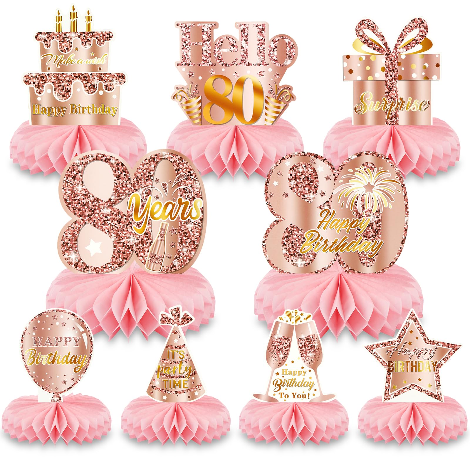 AOOHA 80th Birthday Honeycomb Decorations,Pink Table Decorations