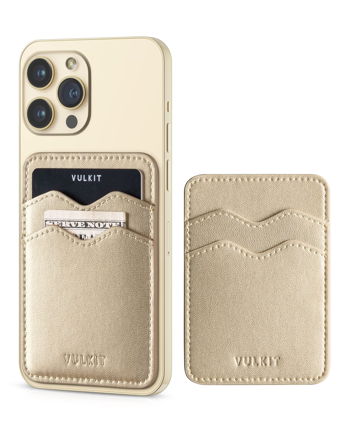 VULKITPhone Card Holder Slim Leather Adhesive Pocket RFID Blocking Credit Card Sleeves Sticker for Back of Smartphone(Gold)