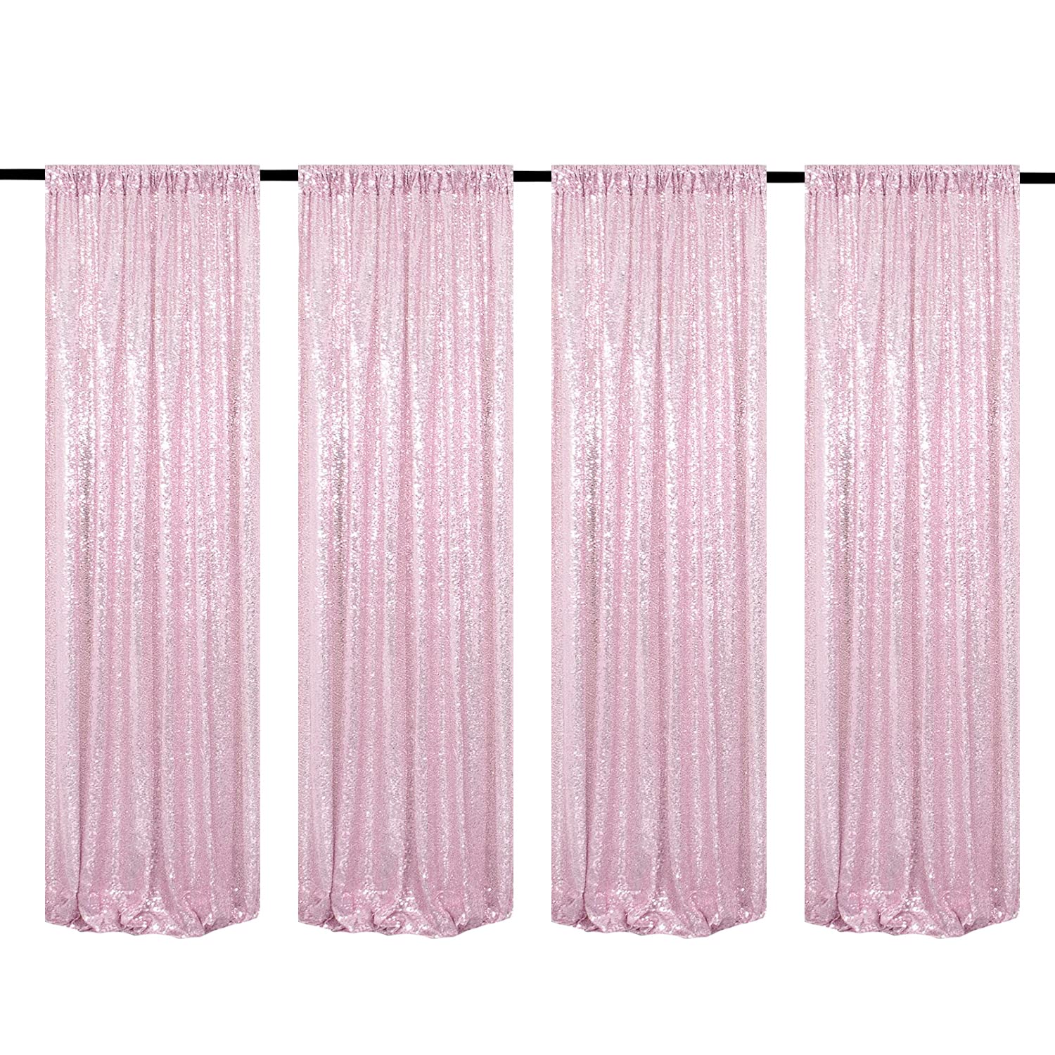 WISPET Pink Sequin Backdrop Curtains 4 Panels 2FTx8FT Glitter Pink Drapes Photo Backdrop Party Wedding Baby Shower Curtain Sparkle Photography