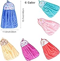 Vista 6 de PINOWU Paquete de 6 toallas de mano colgantes súper suaves para cocina y baño, toallas de mano de terciopelo coral grueso ultra absorbente con lazo