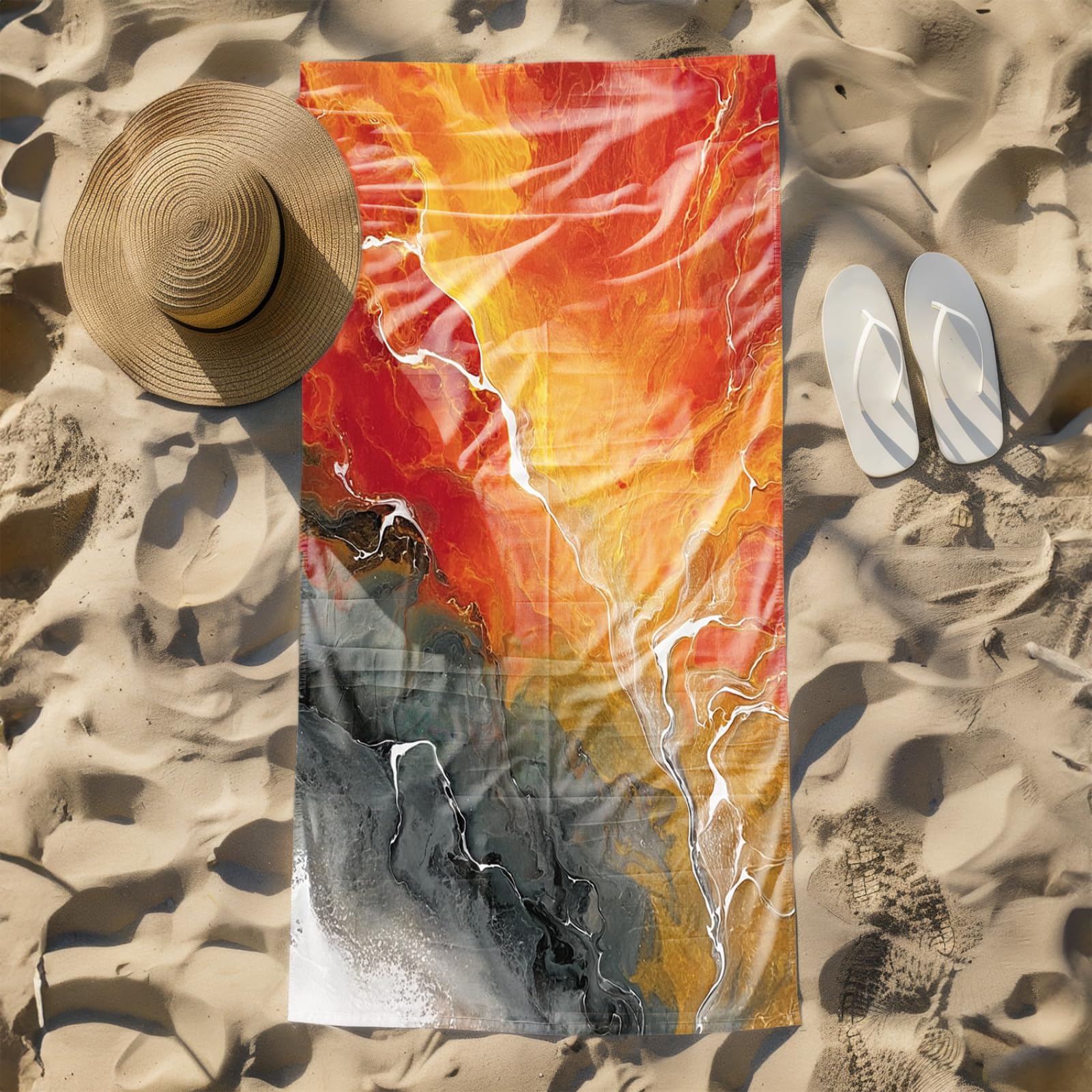 Générique Serviette de Plage XXL Modèle Orange | Grande Taille Serviette de Plage et Douche Avec Elastique Microfibre Absorbante et Légère Sport Séchage Rapide