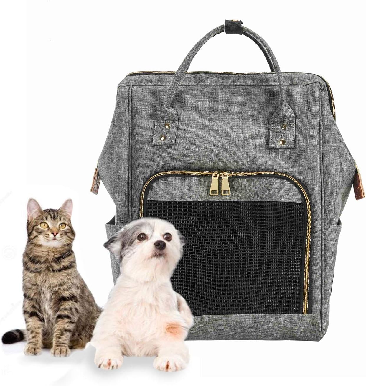 Louvra Rucksack Tragetasche Hund Transporttasche Katze Klein Träger Faltbar Tragbar aus Flachs bis 7kg für Kaninchen Welpen Reise Spaziergang usw. (Schwarz/Grau/Rosa/Blau)