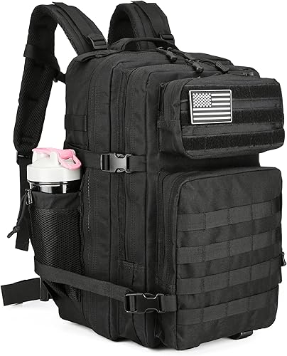 Mochila táctica militar de 45 L para senderismo, hombres y mujeres, mochila militar Molle para camping, pesca, viajes, Negro -, Mochilas de mochila