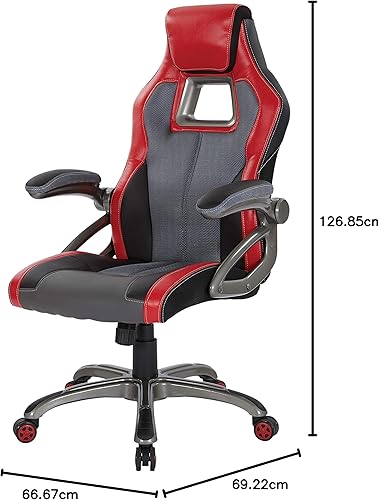 Miniatura 15 de OSP Home Furnishings Race Car - Silla ajustable para juegos, cuero consolidado gris carbón con detalles rojos