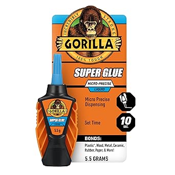 Gorilla Micro Precise Super Glue, Clear Glue, 5.5 Gram (Pack of 1) - All Purpose and Fast Setting for Projects and Repairs