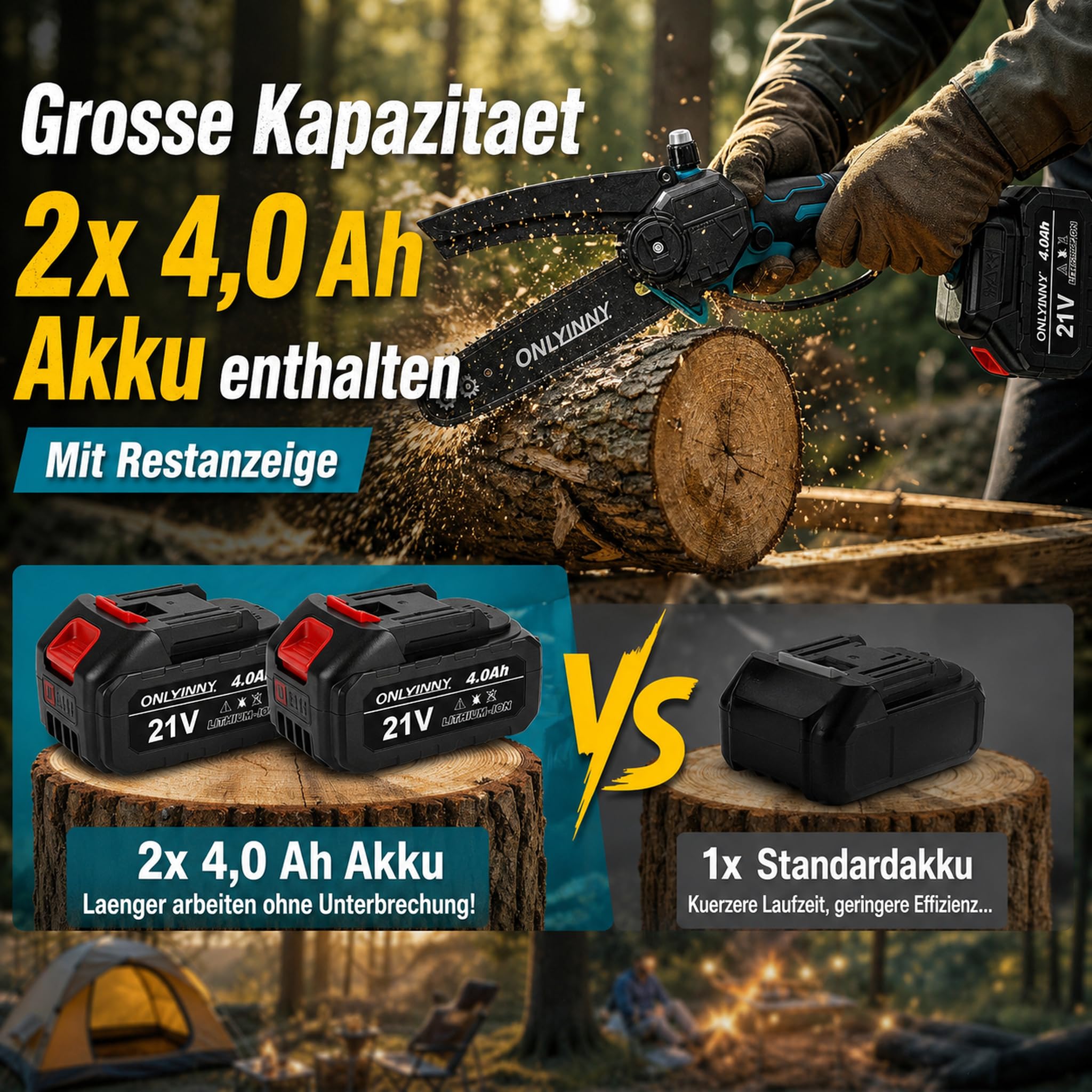 Kit 4-en-1 Tronçonneuse 8" & Sécateur Électrique, moteur brushless, 2 batteries 4Ah, perche télescopique portée 4,57m, outil élagage jardin arbres fruitiers