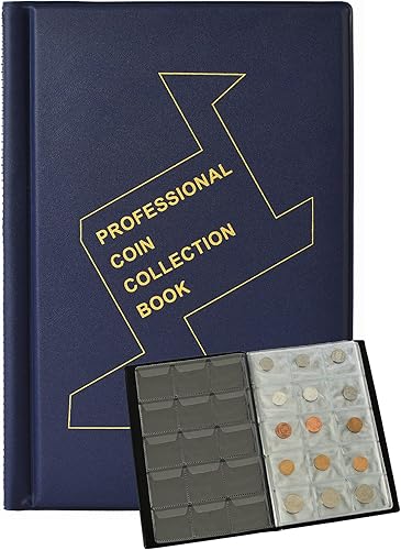 Ettonsun - Álbum de monedas de 150 bolsillos, 1.9 x 1.9in, para coleccionar monedas, álbum de coleccionista, diseño de penny, color azul