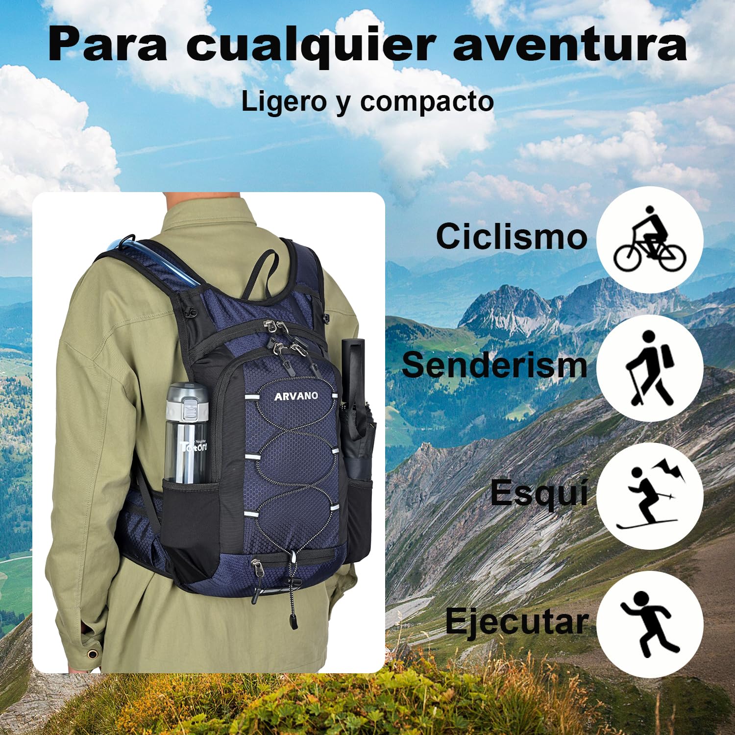 Mochila de Ciclismo MTB, 15L Ligera Mochila Bicicleta Montaña para Hombre Mujer Bici, Esqui, Correr, Senderismo, Moto Enduro, Trail Running