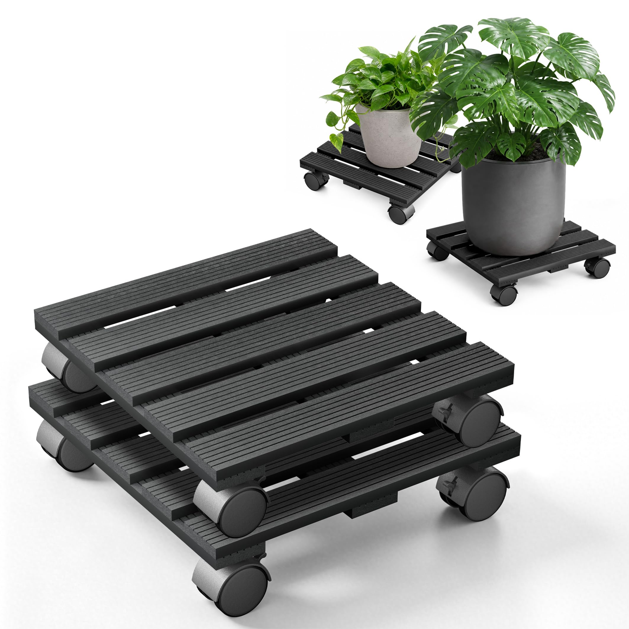 XMTECH WPC Pflanzenroller 30cm / 30x30cm 100kg Tragkraft 2 Stück | Wetterfest und pflegeleicht, für Garten, Balkon und Innenbereiche, Bodenschonende Rollen ermöglichen einfaches Verschieben