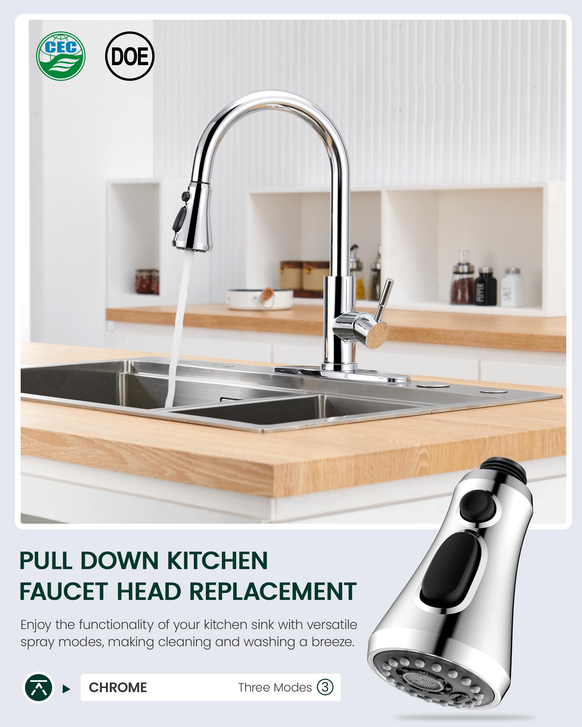 Pull-Out Spray Shower Head For Kitchen Sink Replacement – 2 Spray Modes, G1/2 Thread, ABS Electroplated Finish (Black, Brushed, Or Chrome)