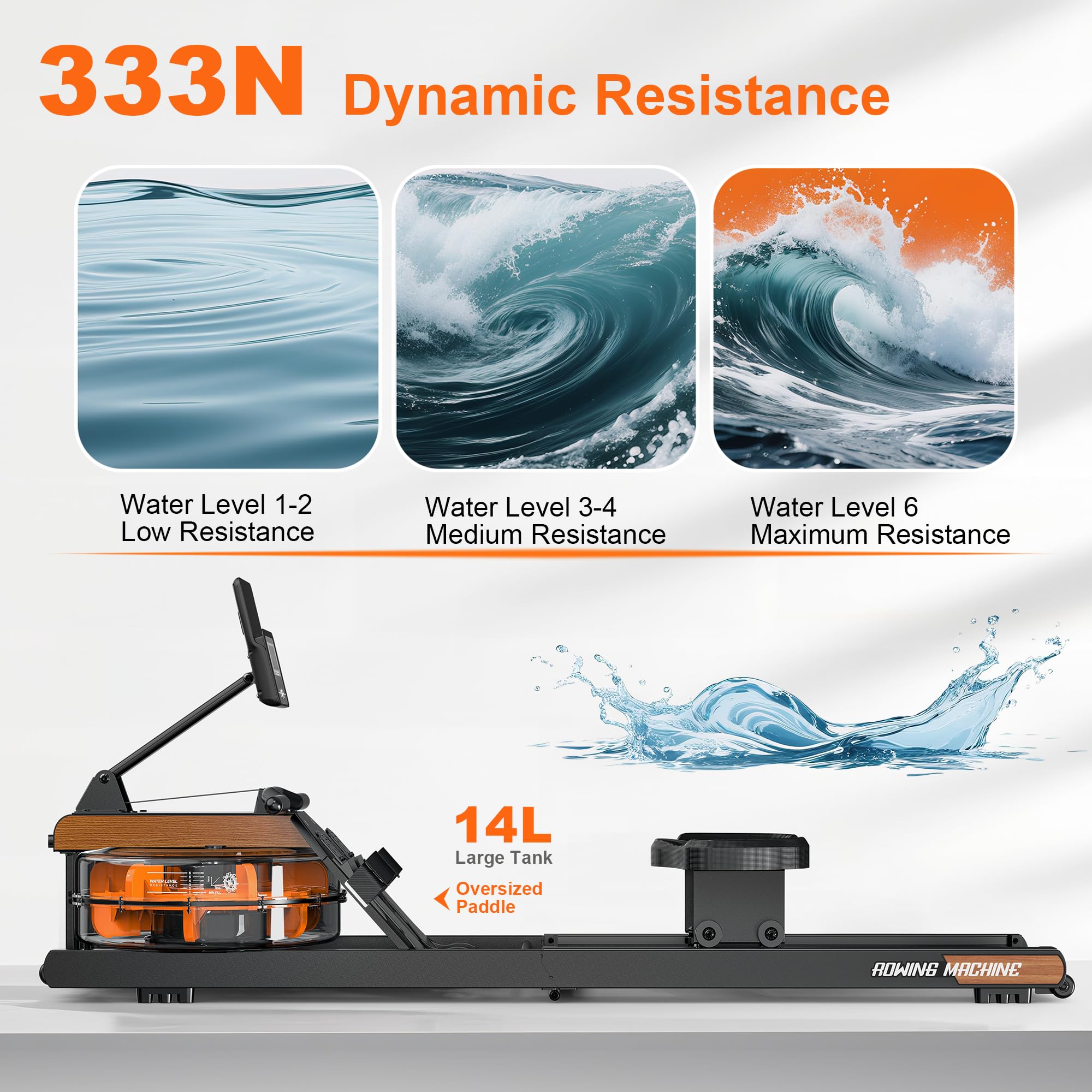 Vogatore Professionale per Casa, Pieghevole Con Resistenza ad Acqua, Monitor Bluetooth e Supporto Tablet Regolabile, Carico Massimo 160kg