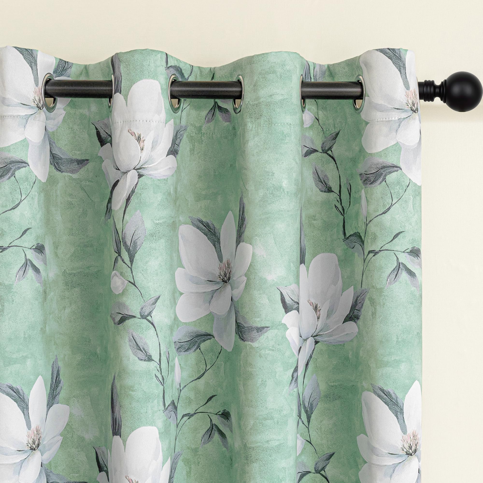 MYSKY HOME Floral 95% Sage Green Blackout Curtains 90 Inches Long 2 Panels