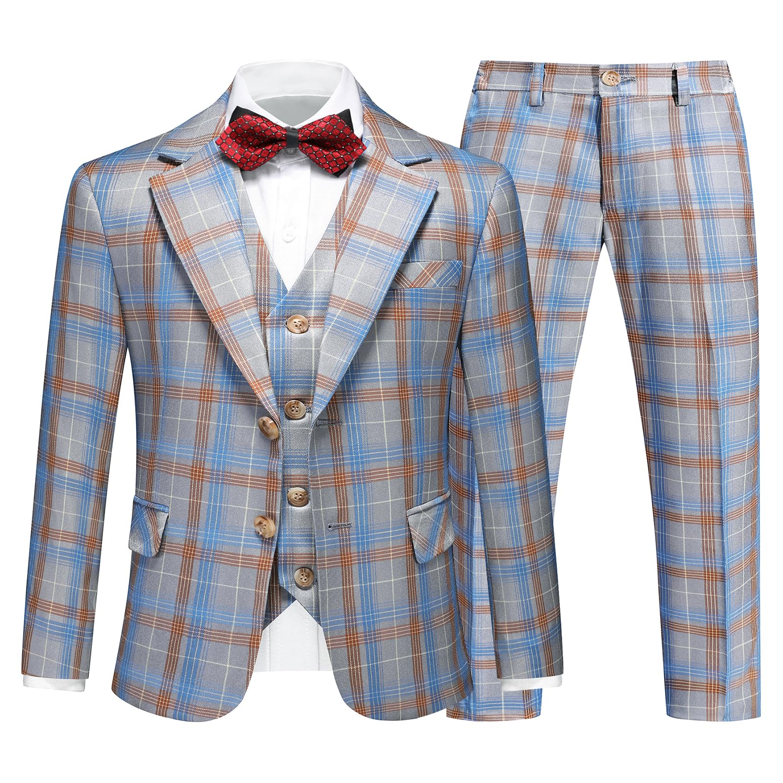 Boys Tuxedo Suits Size 4-16 Plaid Stripe Dress Suit Jacket for Boys 3 Piece Tweed Pinstripe Slim Fit Suits Set
